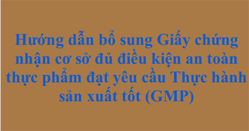 Hướng dẫn bổ sung Giấy chứng nhận cơ sở đủ điều kiện an toàn thực phẩm đạt yêu cầu Thực hành sản xuất tốt (GMP)